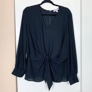 Chelsea28 Black Knot Front Long Sleeve Blouse